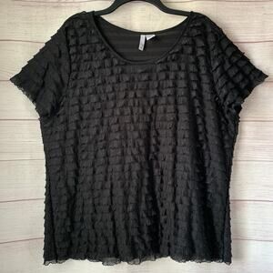 Sami + Jo Black Tiered Crinkled Ruffle Short Sleeve Blouse Size 2X
